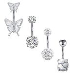 AceFun Belly Bars Silver White Belly Button Rings Butterfly Cubic Zircon Diamond Turquoise 14G 1.6mm 10mm Belly Rings Belly Button Piercing Jewellery Navel Ring Navel Bar Piercing Jewellery