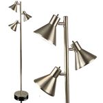 Floor Lamp Brushed Nickel with 3 Adjustable Reading Room Lights - Tree Floor Lamp Standing Lamp with Adjustable Lights - Floor Standing Pole Light - Living Room Lamp (Brushed Nickel)