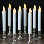 DRomance 9" Flameless Window Taper Candles Battery Operated with 8-Key Remote and Timer, 8 Pack White Christmas Holdiay Window Candles with Silver Holders, Suction Cups and AA Batteries Included