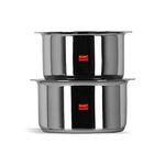 Sumeet 2 Pcs Stainless Steel Induction Bottom (Encapsulated Bottom) Induction & Gas Stove Friendly Container Set/Tope/Cookware Set With Lids Size No.13 & No.14 (2.3 Liter& 2.8 Liter)