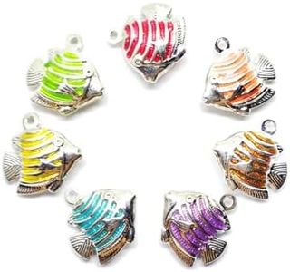 Beading Station 7pcs Mix Colors Oil Drip 2-side Fish Pendant Charms Fit Bracelet
