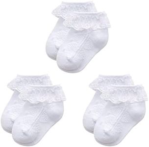 Durio Newborn Socks Girl White Super Soft Newborn Girl Sock Lace Ruffle Sock Baby Girl Socks B White & White & White 3-12 Months