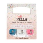 Miss Nella PARTY COLLECTION 3-3 Miss Nella's peel off, odour free, water base glitter nail polishes Pack- Blue The Candles (blue), Confetti Clouds (clear) & Marshmallow Overloud (coral)