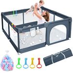 Baby Playpen, Toddler Fence with Breathable Mesh and Zipper Door, Large Infants Activity Center with 50 Balls, Large Play Yard for Boys Girls Babies(127x127x66cm)