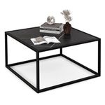 COSTWAY Square Coffee Table, Faux Marble Cocktail Center Tea Table, Metal Frame Wooden Accent End Sofa Side Table for Living Room, Bedroom and Office (Deep Crack Pattern, Black)