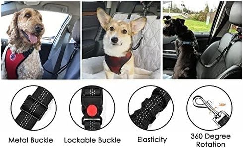 Adjustable Dog Car Seat Belt – Black Pet Safety Harness