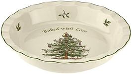 Spode Christmas Tree 10-Inch Pie Dish - Round Baking Dish for Holiday Desserts - Festive Earthenware Serveware for Christmas Table Setting - Dishwasher, Microwave, Oven Safe - Holiday Dishware