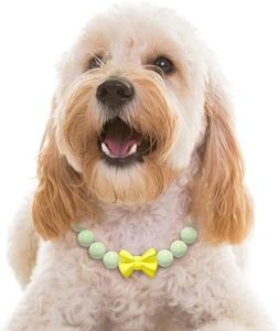 JOGIA Glow in the Dark Dog Collar – Handmade Beaded Dog Necklace with Bow Tie, Adjustable for Small Medium Large Dogs – Soft Glow for Night Walks