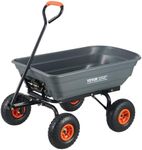 VEVOR 4 Cu.Ft. 600lbs Poly Garden Cart Dump Wagon, Heavy Duty Yard Dump Cart Wagon, 4 Wheel Wheelbarrow with 10in All Terrain Wheels, Steel Frame and Quick Release System