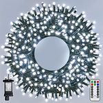 Ollny Christmas Tree Lights Outdoor, 20m 200 LED Fairy Lights Mains Powered, Cool White Waterproof String Light with Plug/Remote/Modes/Timer, Bright Lighting Outside Indoor Garden Xmas Decorations