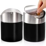 ZOOFOX Set of 2 Mini Trash Can with Swing Lid, Brushed Stainless Steel Countertop Garbage Bin, Modern Tiny Waste Basket for Office Desk, Vanity, Makeup Tabletop, Coffee Table