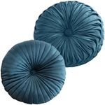 Teieas 2 Pcs Round Throw Pillows Pleated Velvet Pumpkin Round Pillows Floor Cushion for Living Room Couch Chair Bed Sofa 15.7"x15.7"/13.8" x 13.8" Lake Blue