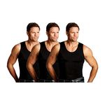 Insta Slim - Made in USA - 3 Pack - Compression Muscle Tank Top Body Shaper for Men. Tummy Control Slimming Shapewear Undershirt for Gynecomastia, Beer Belly & Back Support (Black, 2X)