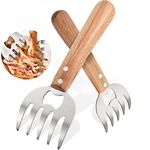 Meat Claws Chicken Shredder Shredding Forks for Meat 8.6" with Long Wood Handle Easily Lift, Shred and Cut Meat Claws for Pulled pork Stainless Steel Sharp Tips 2PCS-Natural Color