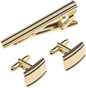 eMagTech Set of 3 Men's Tie Clip And Cufflinks Set Business Shirts Necktie Clip Tie Bar Clips Wedding Party Business Meeting Fathers Day Valentines Day Gold