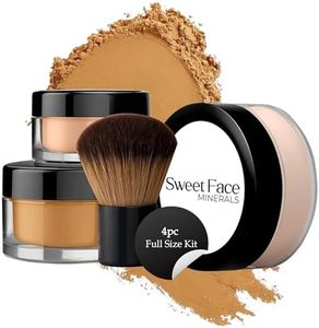 4pc Full Size Kit (Deep Tan) Mineral Makeup Matte Translucent Loose Foundation + Kabuki Brush + Concealer + Finishing Setting Powder + Bare Face Full Coverage SPF 30 All Skin Types Waterproof