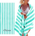 Personalized Beach Towels for Adults - Custom Pool Towels with Name - 100% Cotton Striped Beach Towels for Women & Men - Large 70"x30" Quick Dry Bath Towels for Hotel, Swim & Camping - Green