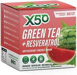 Green Tea X50 Green Tea & Resveratrol Watermelon Energy Drink Powder 60 Sachets, Clean Energy, Fat Burner,, Watermelon 180 grams