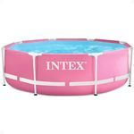 Intex 28290EH 8 Feet by 30 Inches Easy to Assemble Large Round Metal Frame Above Ground Swimming Pool with Dual Suction Outlet Fittings, Pink
