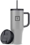 IRON FLASK Co-Pilot Insulated Mug w/Straw & Flip Cap Lids - Cup Holder Bottle for Hot, Cold Drink - Leak-Proof - Water, Coffee Portable Travel Mug - Graphite Slate, 40 Oz