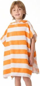 TBEZY Toddler Bath Towel Poncho Thick Cotton Striped Beach Towels for Kids Gifts (2-6, Orange)