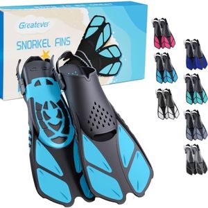 Greatever Snorkel Fins Adjustable Buckles Open Heel Swim Flippers Travel Size Short Swim Fins for Snorkeling Diving Swimming Adult Men Womens