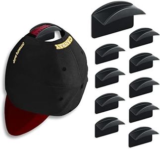 CANRAY Adhesive Hat Hooks for Baseball Caps Cap Holder for Wall Mount, Hat Rack Organizer | No Drilling | Stick On | 10-Pack (Black)