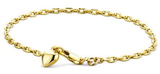 Miore shiny 9ct 375 yellow gold bracelet with dangling heart charm - anchor chain 19 cm with spring ring safety closure