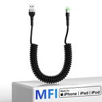 Coiled iPhone Cable for Apple Carplay, MFi Certified Retractable iPhone Charger Cord, Coiled USB to Lightning Cable with Data Sync