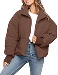 MEROKEETY Women's 2024 Winter Long Sleeve Zip Puffer Jacket Pockets Baggy Short Down Coats, Coffee, Medium