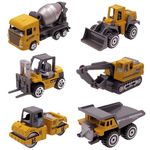 Dreamon Kids Diecast Construction Vehicles Metal Engineering Cars Set Toys Play Trucks for Boys Age 3 4 Birthday Party Supplies Cake Topper (Pack of 6)