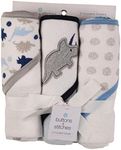 Cudlie Buttons and Stitches Baby Boys 3 Pack Infant Hooded Towel, Triceratops Prints (GS71365)