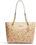COACH Women's Cammie Leather Chain Tote, Light Khaki Multi