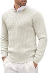 COOFANDY Men's Crew Neck Jumper Lightweight Cable Knitted Sweater Casual Winter Jumper White L