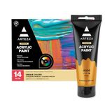 ARTEZA Acrylic Paint Set, 14 Colours, Large 120-ml Acrylic Paint Tubes with Storage Box, Rich Pigments, Non-Fading, Art Supplies for Professional Artists & Hobby Painters