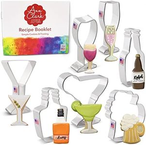 Cocktail Party Cookie Cutters 7-Pc. Set Made in The USA by Ann Clark, Beer Bottle, Beer Mug, Martini Glass, Wine Glass and More