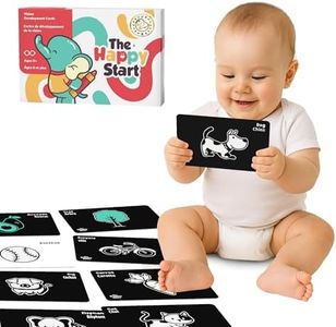 Happy Start High Contrast Baby Cards for Newborns - Black & White Cards, Water-Resistant, BPA-Free, Portable Educational Flashcards for Visual Stimulation, Award-Winning, Ages 0+(English & French)
