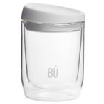 BU Products Reusable Double Walled Glass Coffee Cup | Travel Mug | Splash Proof Antibacterial Lid | BPA Free | Cappuccino Latte Flat White Glass Mugs | Vacuum Insulated | 8oz/227ml Snow/White