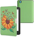 kwmobile Case Compatible with Kobo Aura Edition 2 Case - eReader Cover - Sunflower Butterflies Yellow/Green