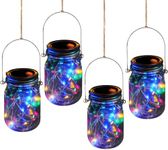 Solar Mason Jar Lid Lights, 4 Pack 20 Led String Fairy Star Firefly Jar Lids Lights,4 Hangers Included(Jars Included), Best for Mason Jar Decor,Patio Garden Decor Solar Laterns Table Lights