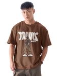Darkbuck® Travis Scott Oversized T Shirt for Men and Women Drop Shoulder Loose Baggy Fit Unisex Pure Cotton Brown T-Shirt (in, Alpha, 2XL, Plus, Brown)