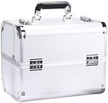 GreenLife® Makeup Case 12.6 inches Portable Cosmetic Case Aluminum Frame Makeup Train Case Fireproof Boards Large Capacity Organizer Professional Makeup Artist Brushes Skincare Storage Box （Silver）