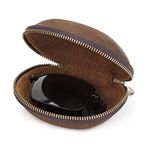 Contacts Genuine Leather Sunglasses Case Eyeglass protective Carrying Business Travel Glasses Box for Men and Women Vintage (Coffee)