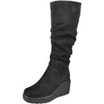 Ladies Wedge Boots Womens Platform Zip Comfy Faux Suede Fur Lined Shoes Size Black Suede 5