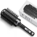 H&S Round Hair Brush - ⌀ 85mm (3.3") - Natural Boar Bristle Hairbrush for Blow Drying and Quiff Styling - Small Circlular Roll Brush for Women and Men - Black