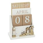 Seashore Coastal Cottages Perpetual Calendar | Shabby Chic Wooden Coastal Lighthouse Desk Calendar Flip Calendar | Desktop Calendar Seashore Calendar