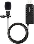 Fifine USB Lavalier Lapel Microphone, Clip-on Cardioid Condenser Computer Mic Plug and Play USB Microphone with Sound Card for PC and Mac-K053