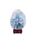 AMOYSTONE Decorative Crystal Egg Blue Celestite Egg Natural Healing Crystal Cluster Geode Irregular Extra Large 5.8-6.5", Housewarming Gift