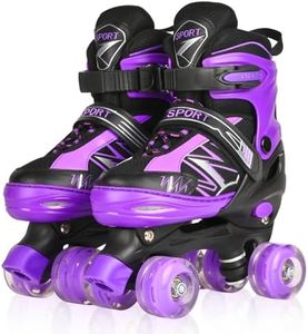 Pattini a rotelle per bambini ragazze ragazzi principianti, 4 misure regolabili per bambina e bambino con ruote luminose, pattini a rotelle nero e viola per lo sport (Grande_36-40 EU)