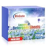 Binbata Laundry Detergent Strips 200 Loads, Hypoallergenic Eco-Friendly Fresh Linen Scent Laundry Detergent Sheets, Plastic Free Liquidless Laundry Sheets Detergent Suitable for Sensitive Skin